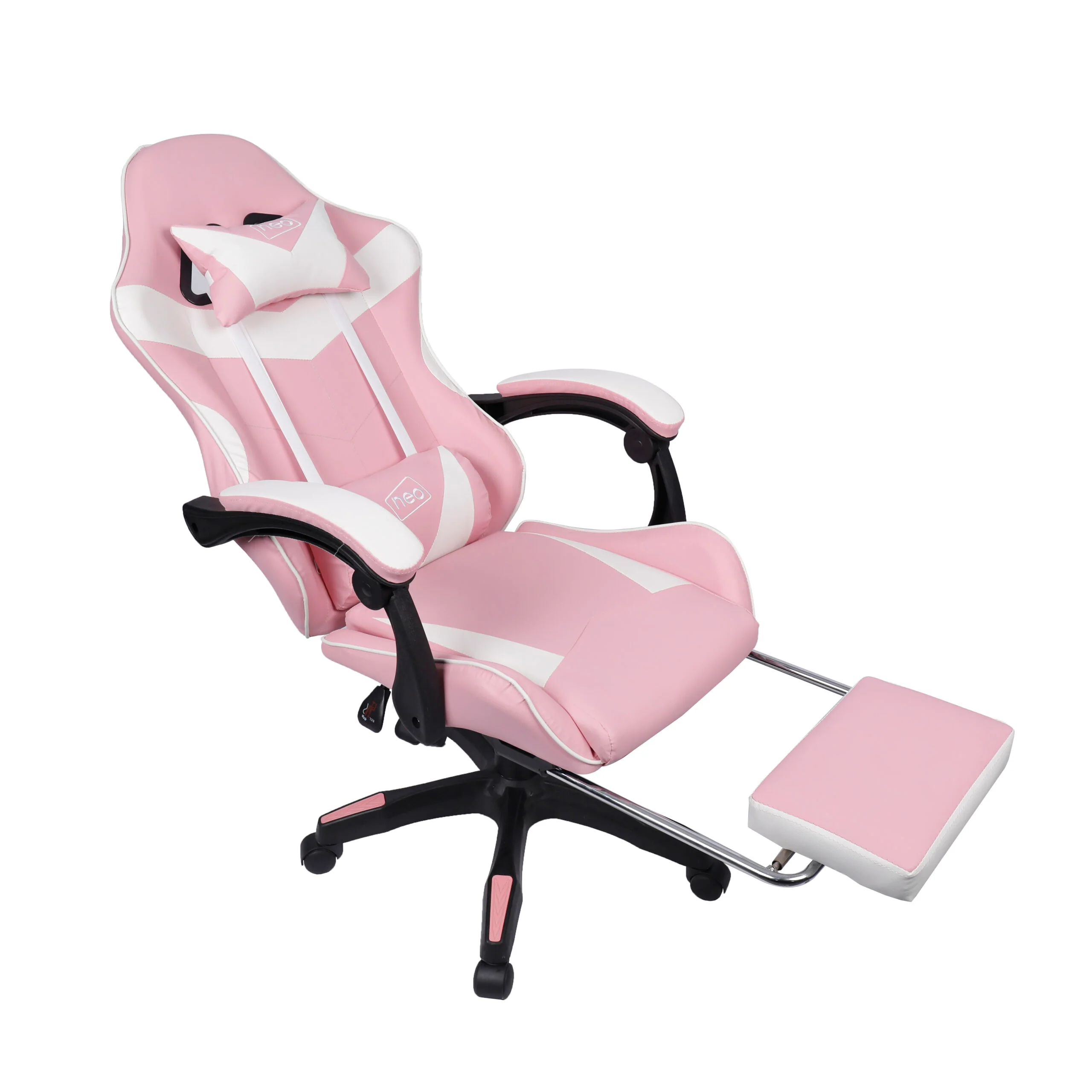 Neo Gaming Chair Pink & White PU Leather with Footrest