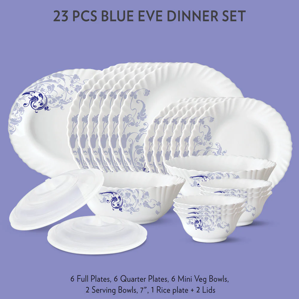Larah by Borosil Blue Eve Dinner Set, 23 pc