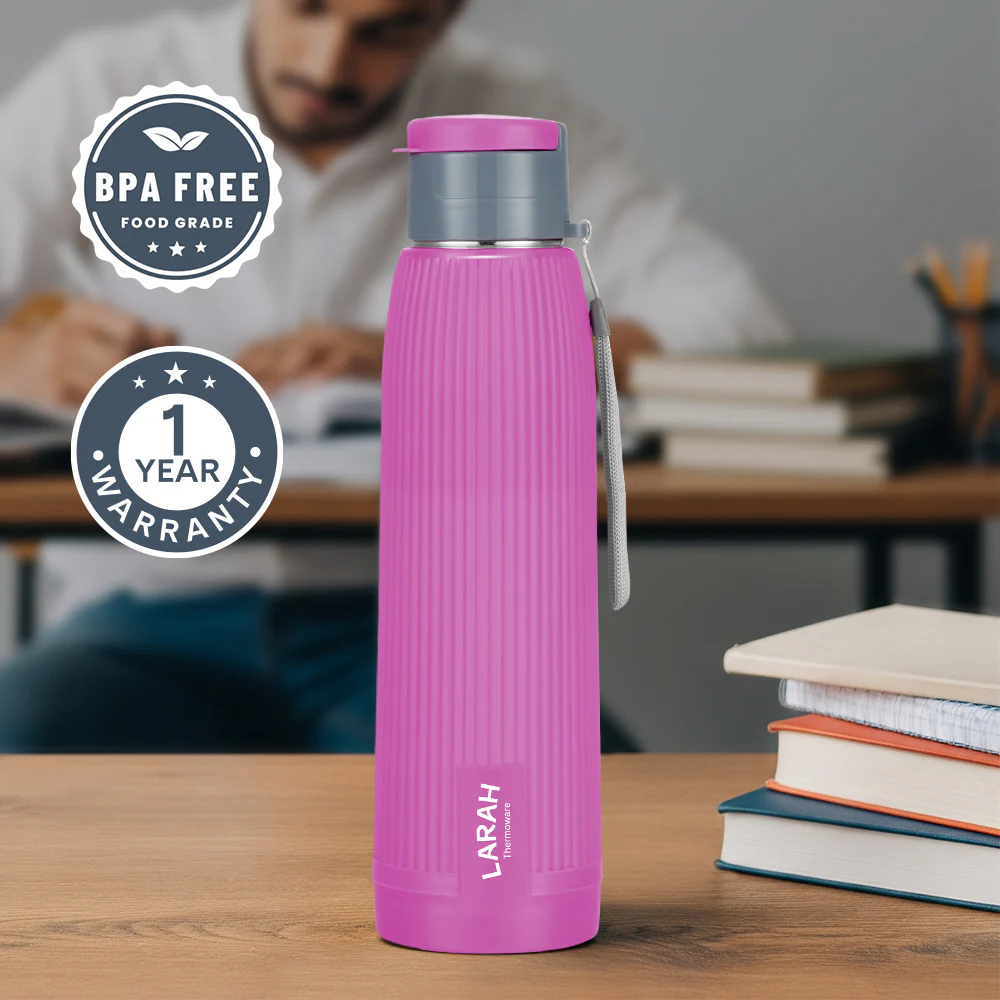 Larah Lava Fluted PU Thermoware Bottle, 700 ml, Purple