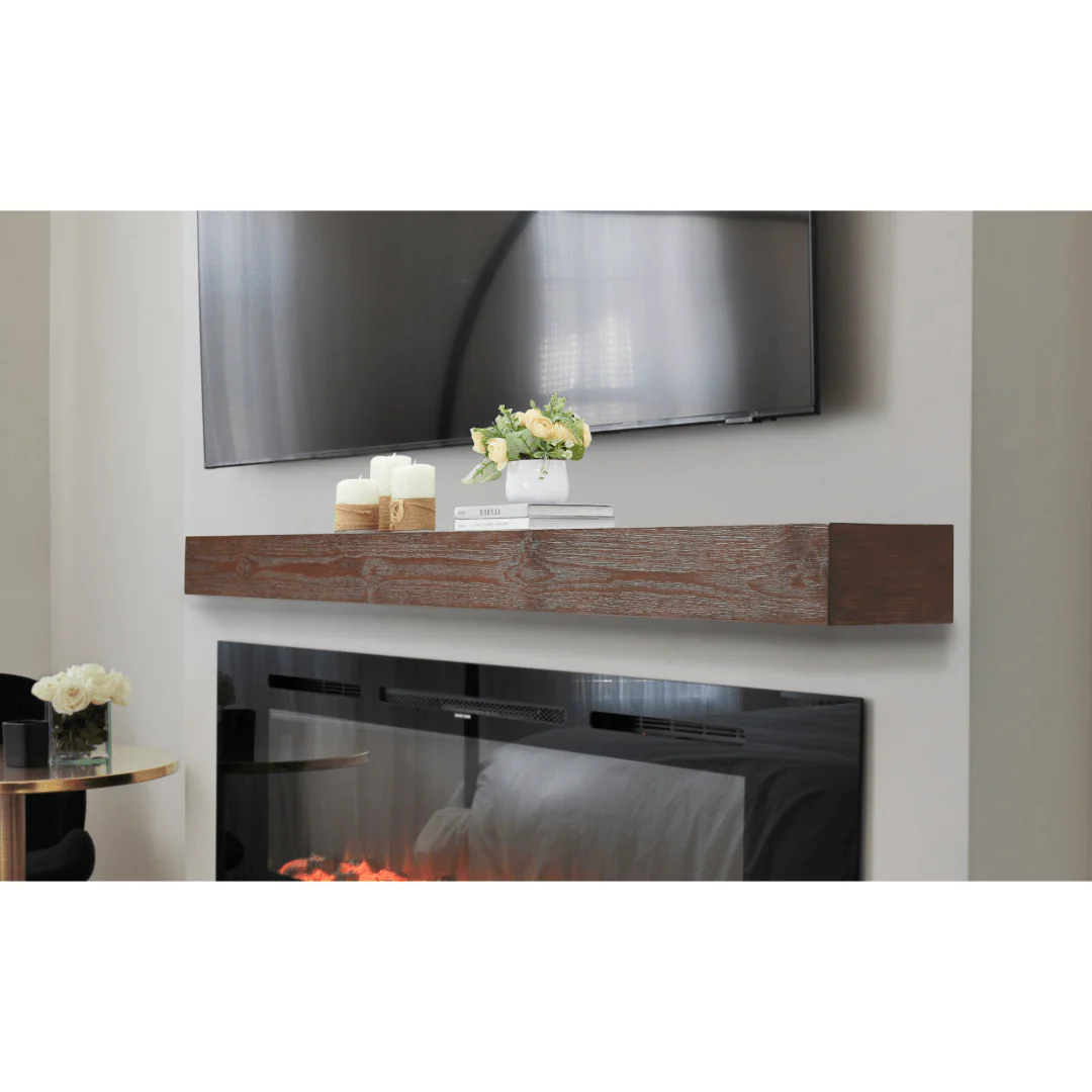 Encase Floating Espresso Electric Fireplace Wood Mantel