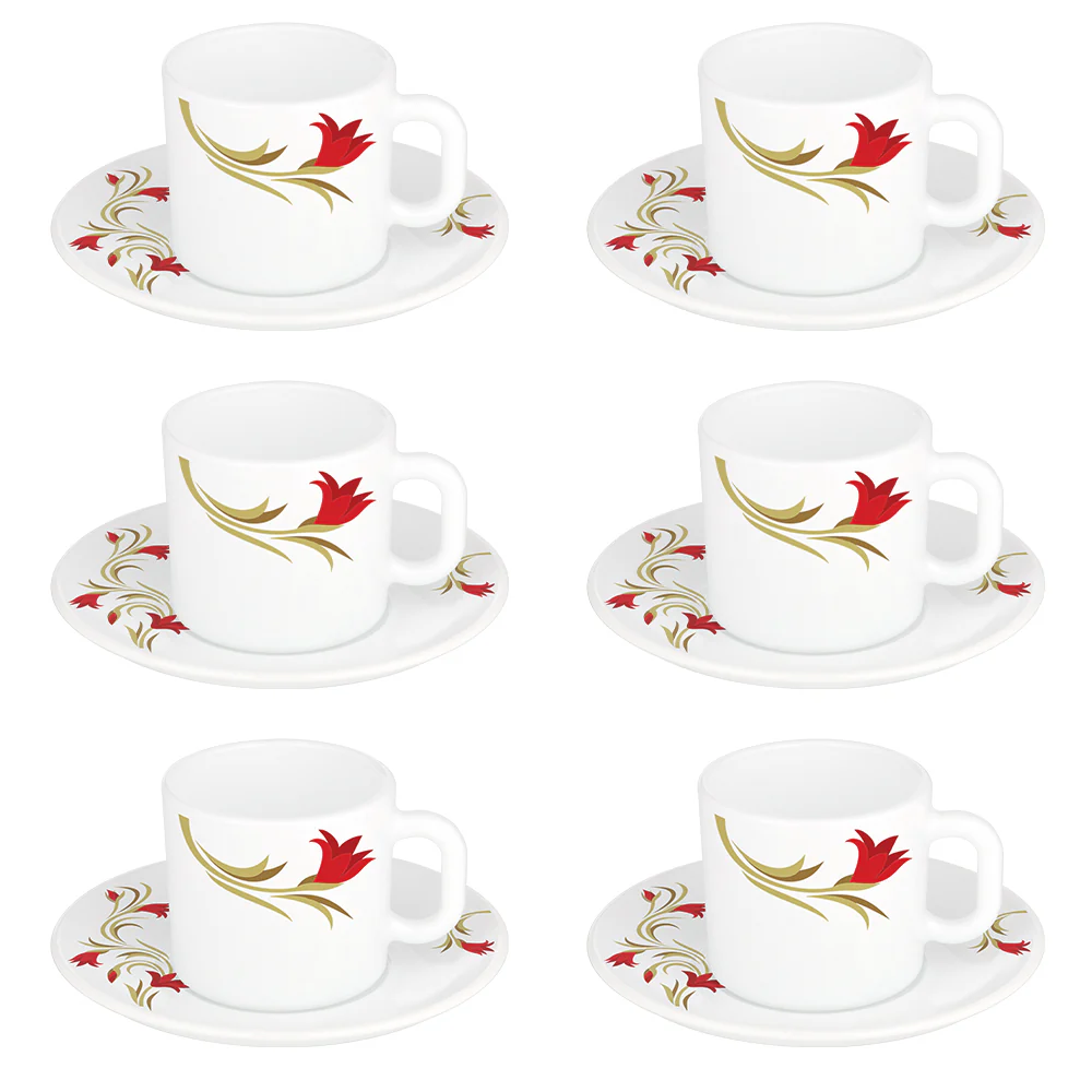 Larah By Borosil Red Lily Mug n Saucer Set