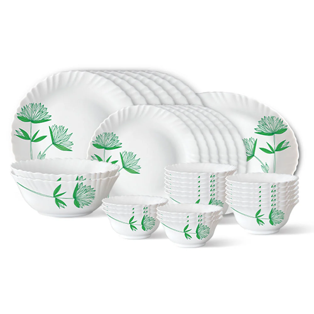 Larah by Borosil Green Lily Dinner Set, 27 pc