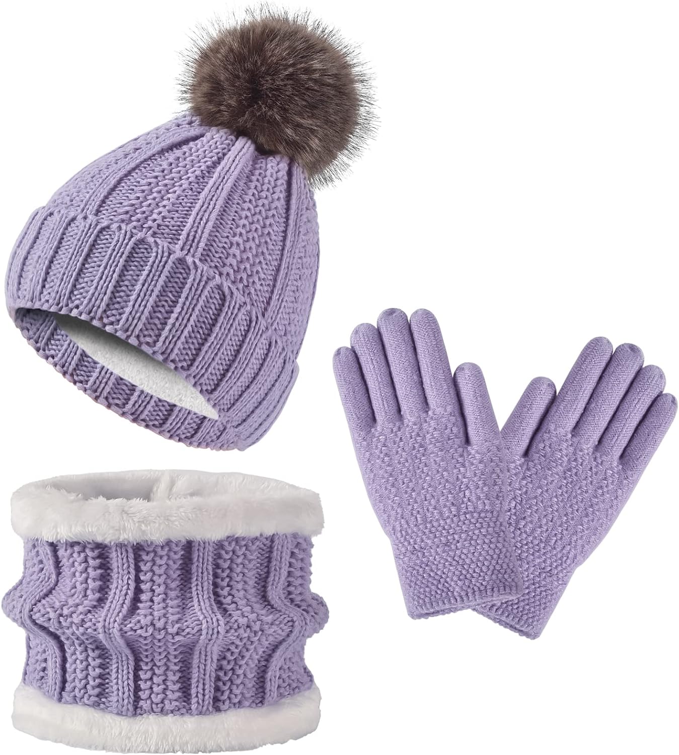 Kids Winter Beanie Hat Gloves Scarf Set, Girls Boys