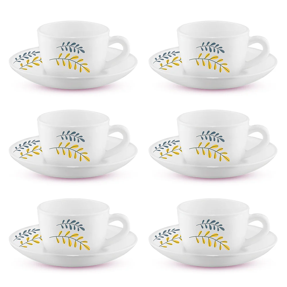 Larah by Borosil Niva Cup n Saucer Set, 140ml x 12