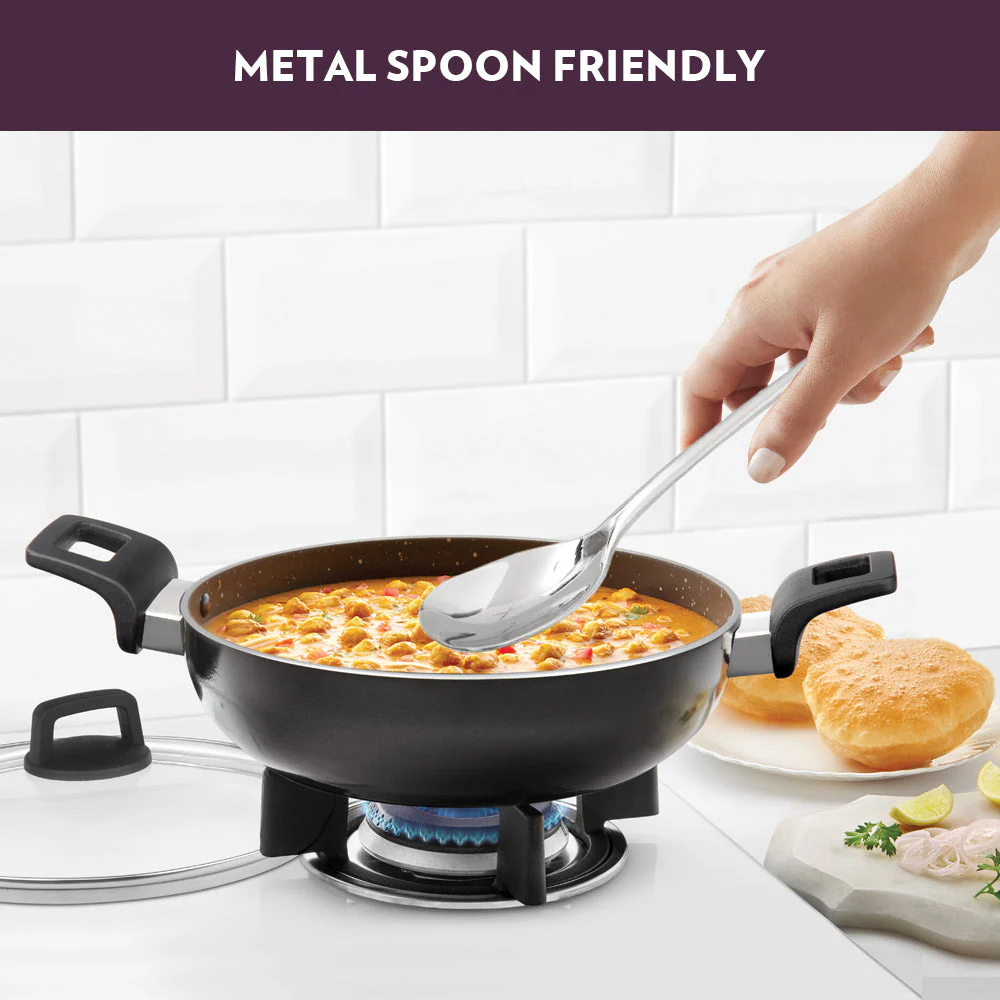 Borosil Granito Nonstick Kadhai + Lid, 28 cm