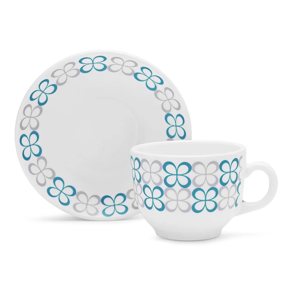 Larah by Borosil Sundrop Blue Cup n Saucer Set, 220ml x 12