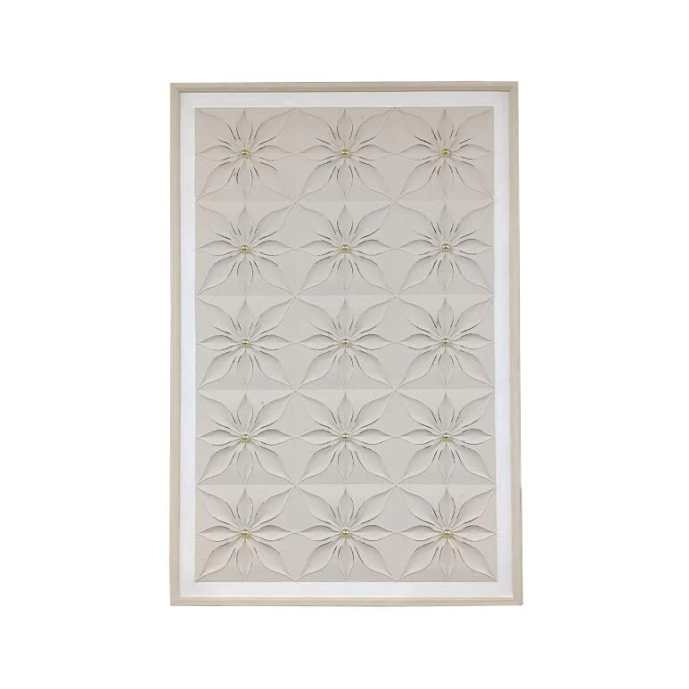 80 x 120cm Flower Design Frame Cream & Gold