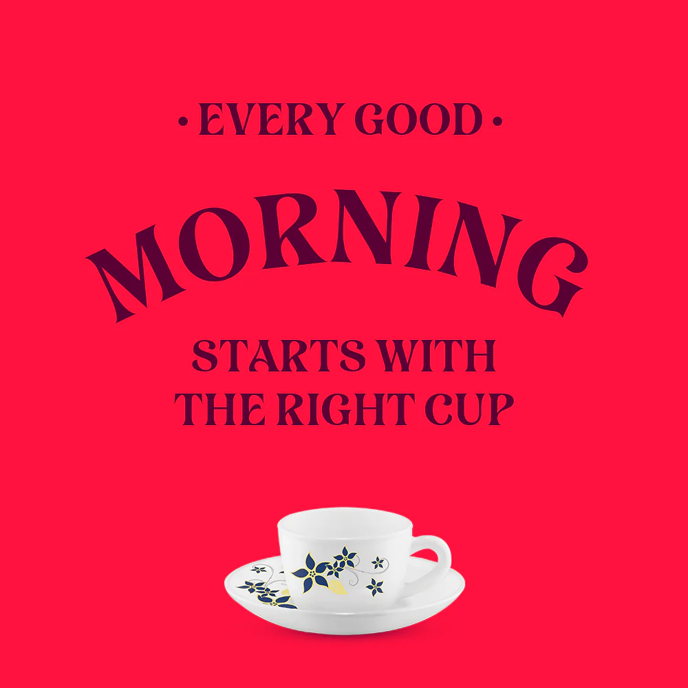 Larah by Borosil Viva Cup n Saucer Set, 140ml x 12