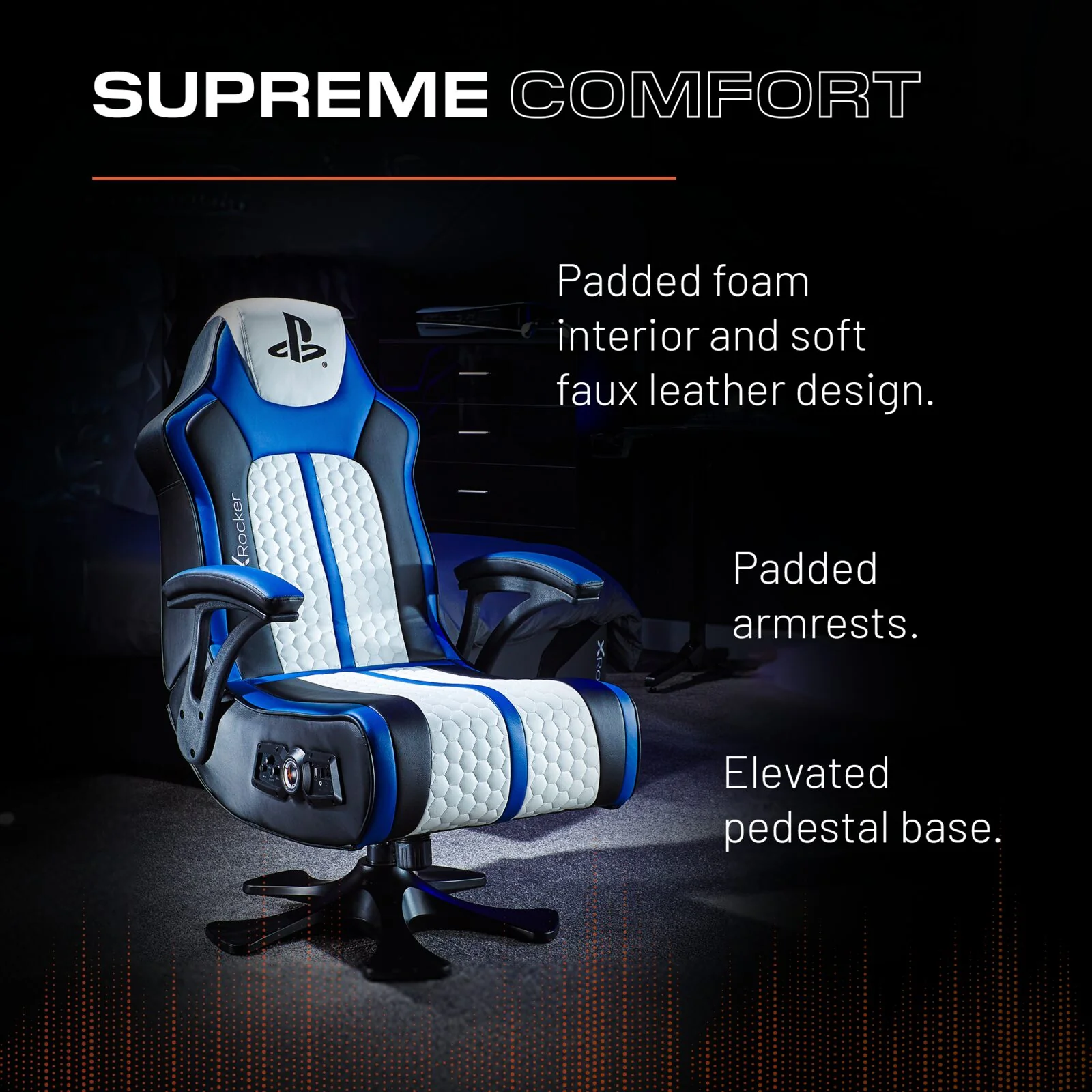 Officially Licensed Playstation™ Legend 2.1 Audio Console Gaming Chair - White / Blue