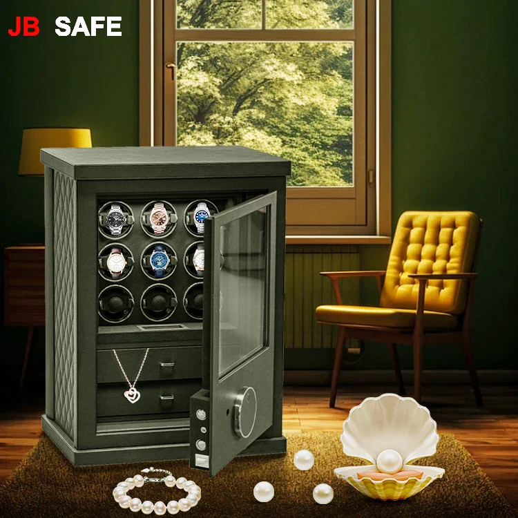 JB Watch Winder & Jewelry Safe 3 Jewelry Drawers & 6 Watch Winders