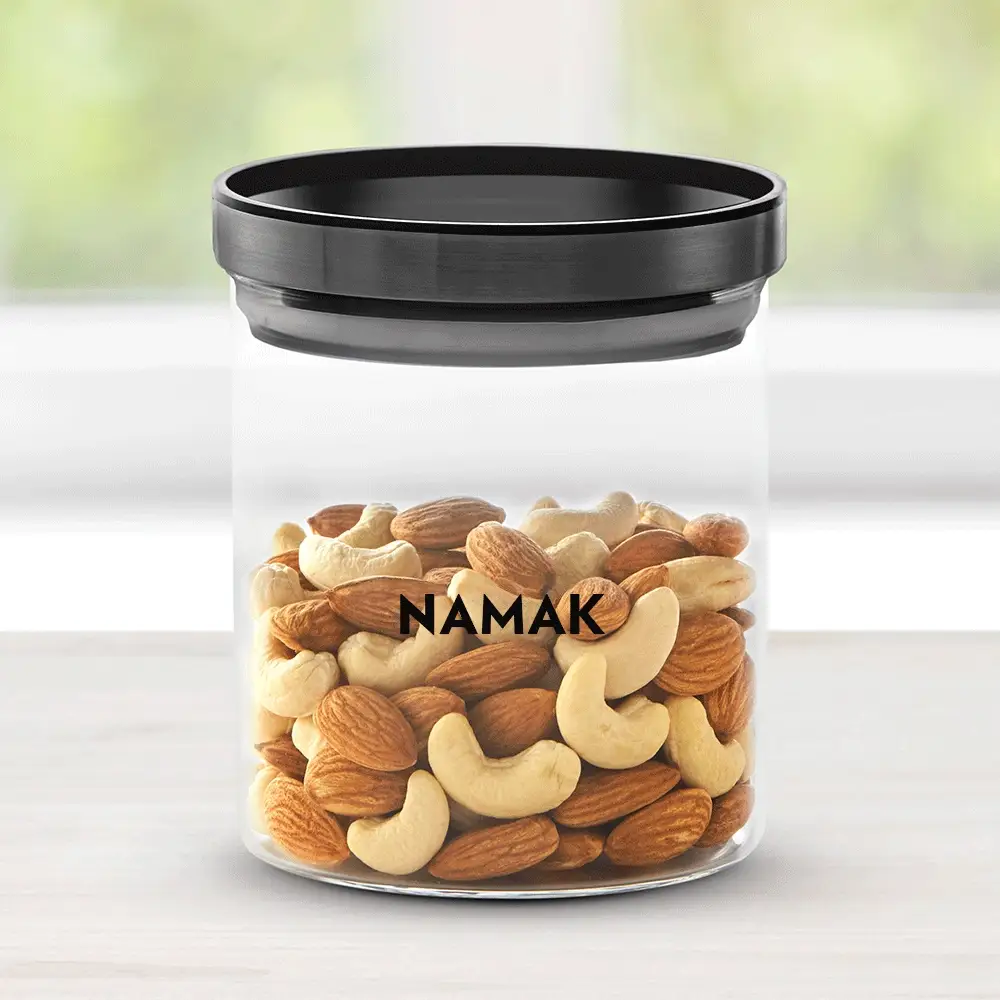 Stack n Store Airtight Glass Jar with Black PP lid, Personalise