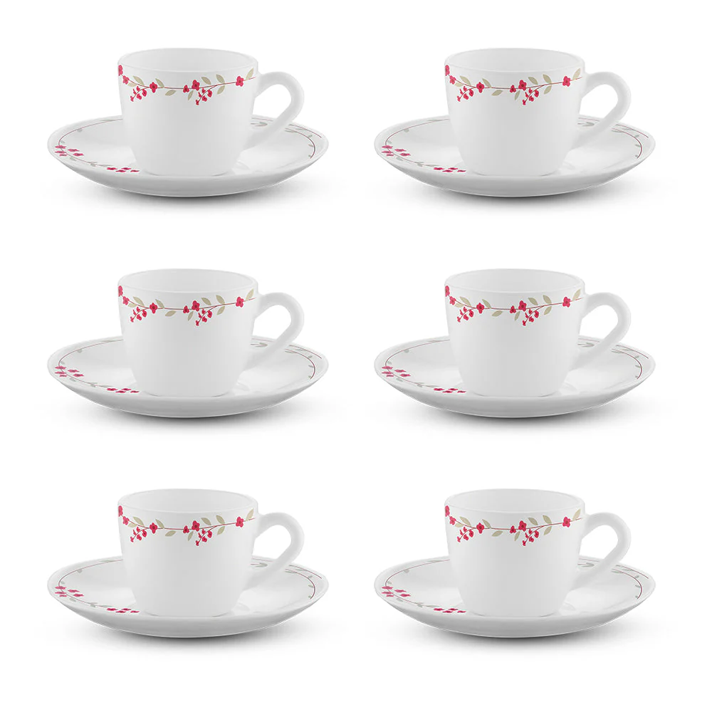 Larah by Borosil Verona Cup n Saucer Set, 140ml x 12