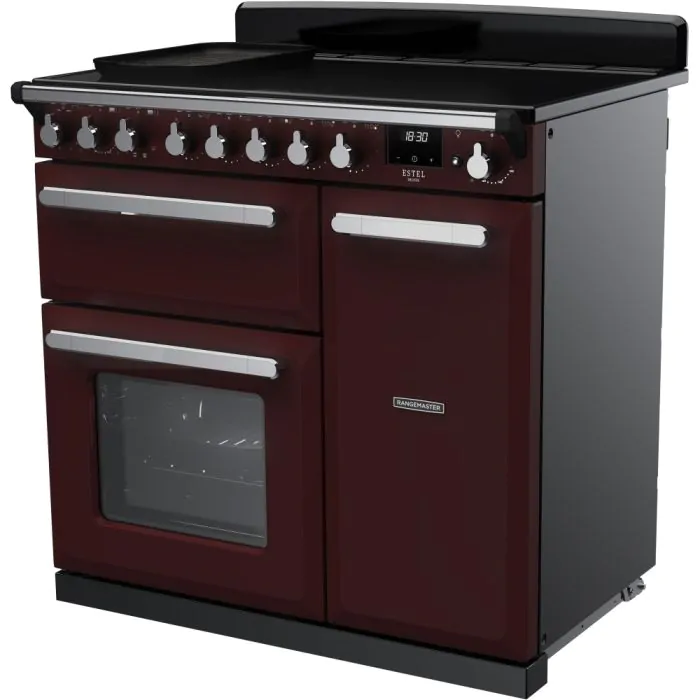 Rangemaster Estel Deluxe 90cm Induction Range Cooker | Bordeaux/Chrome | ESDL90EIPBOR/CM1