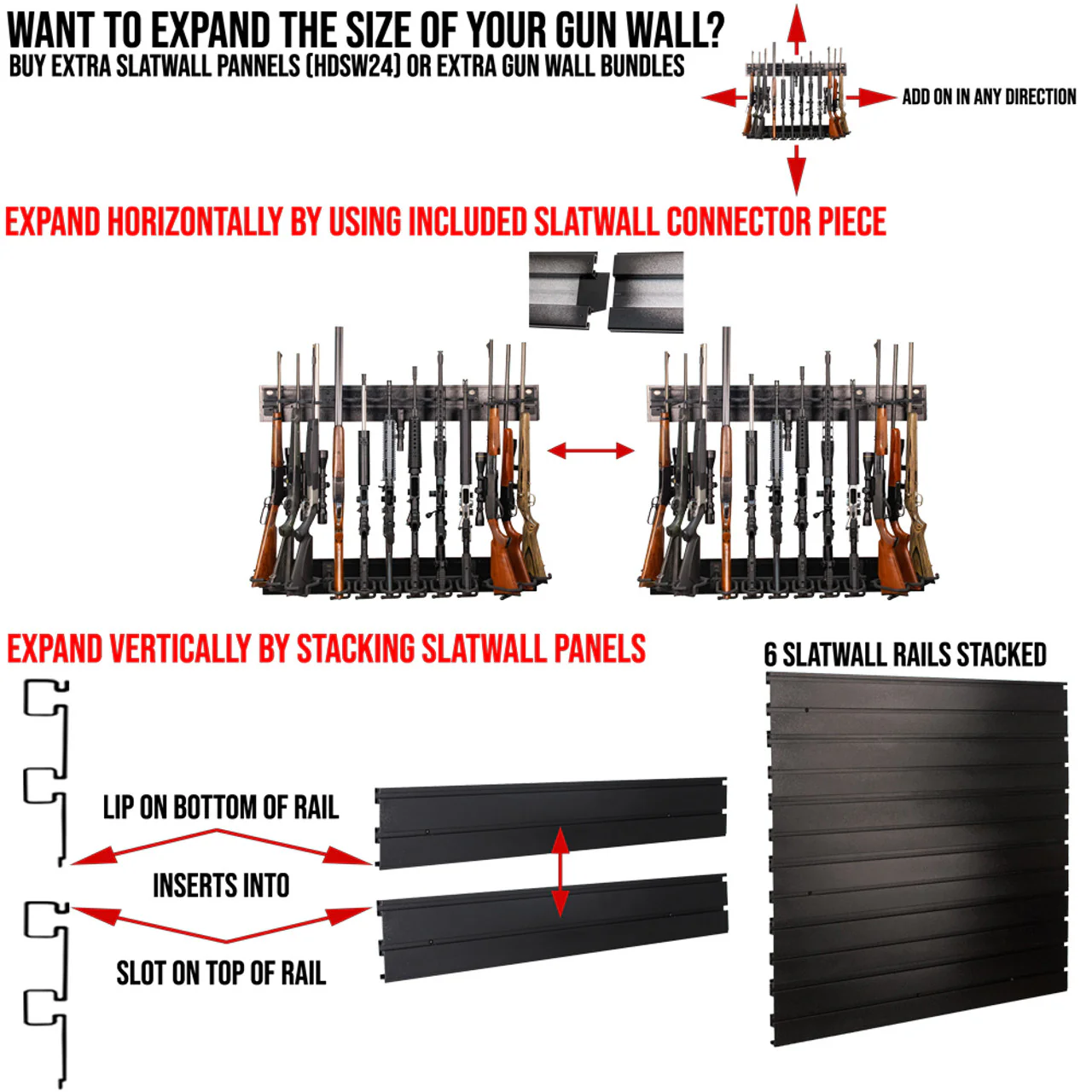 Hold Up Displays Rifle Rack Slatwall Display Package Black HD91-B