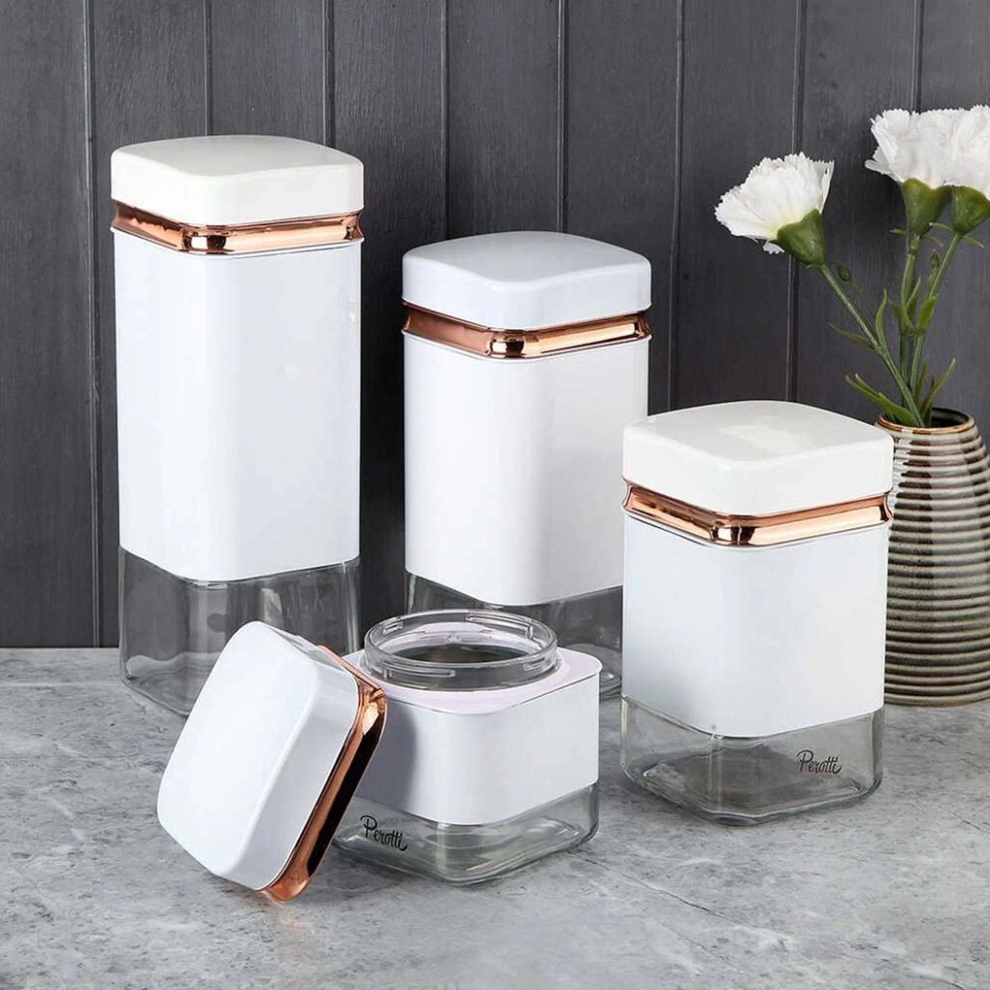 CH 4 Piece Square Canister Set Cream