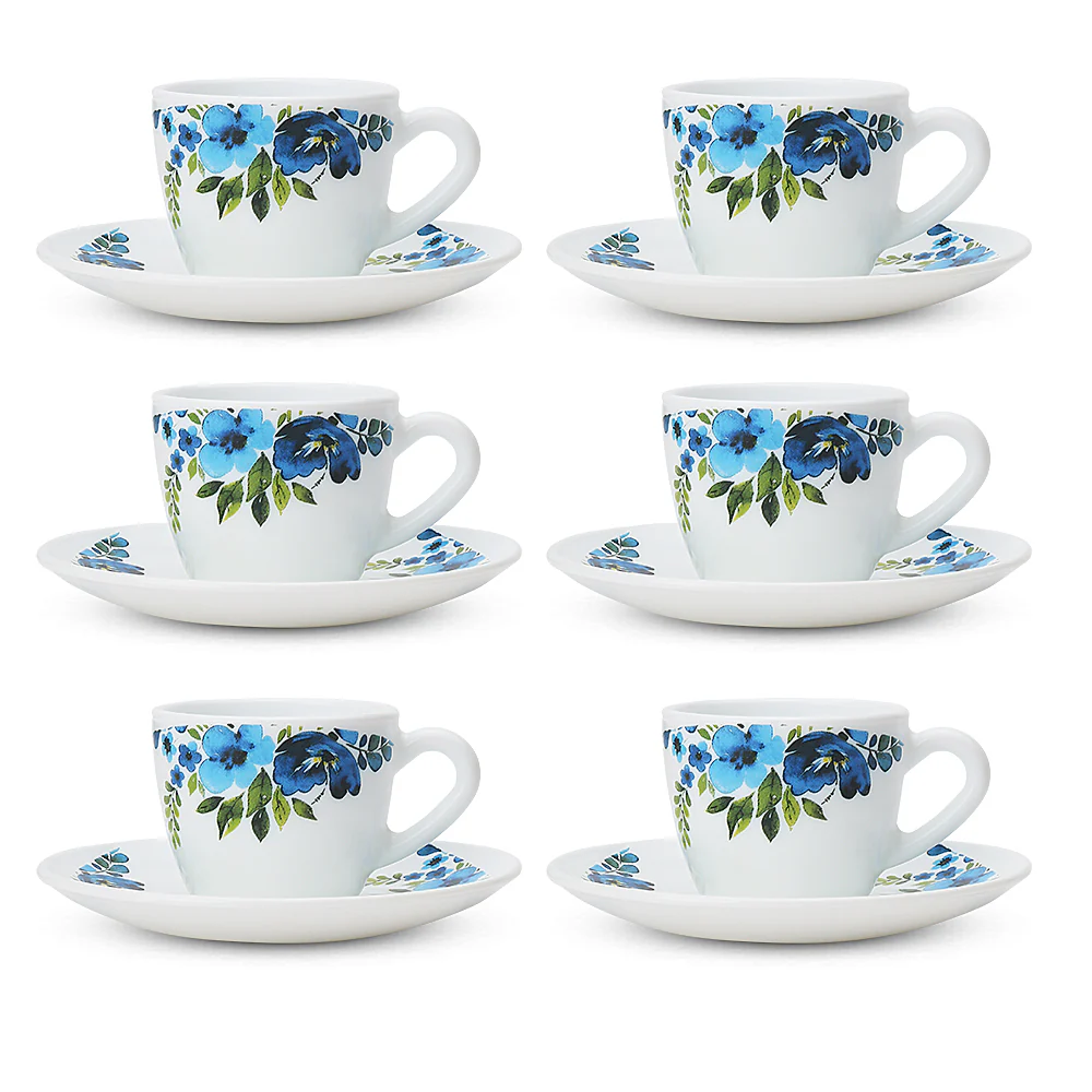 Larah by Borosil Pansy Cup n Saucer Set, 90ml x 12