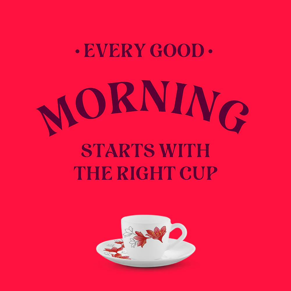 Larah by Borosil Ruby Cup n Saucer Set, 90ml x 12