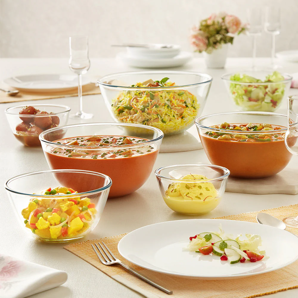 Borosil Mixing Bowl White Lid, Set of 2, 900ml