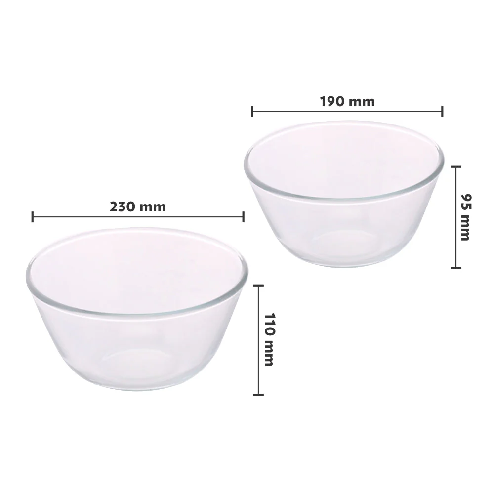 Borosil Mixing & Serving Bowl Set of 2, 1.3Ltr+2.5Ltr