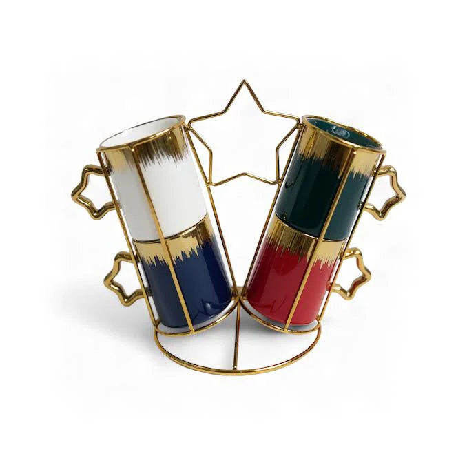 5 Piece Mug Set & Stand Multicoloured