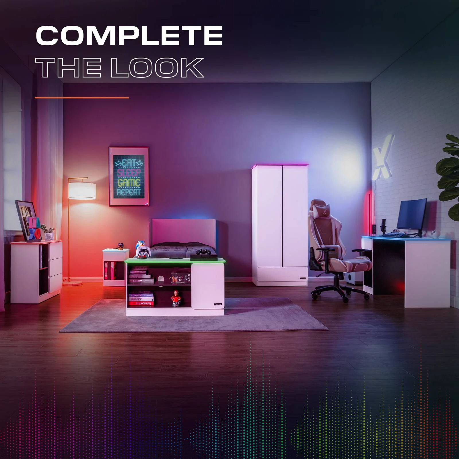 Carbon-Tek LED Chest of 3 Drawers - White RGB