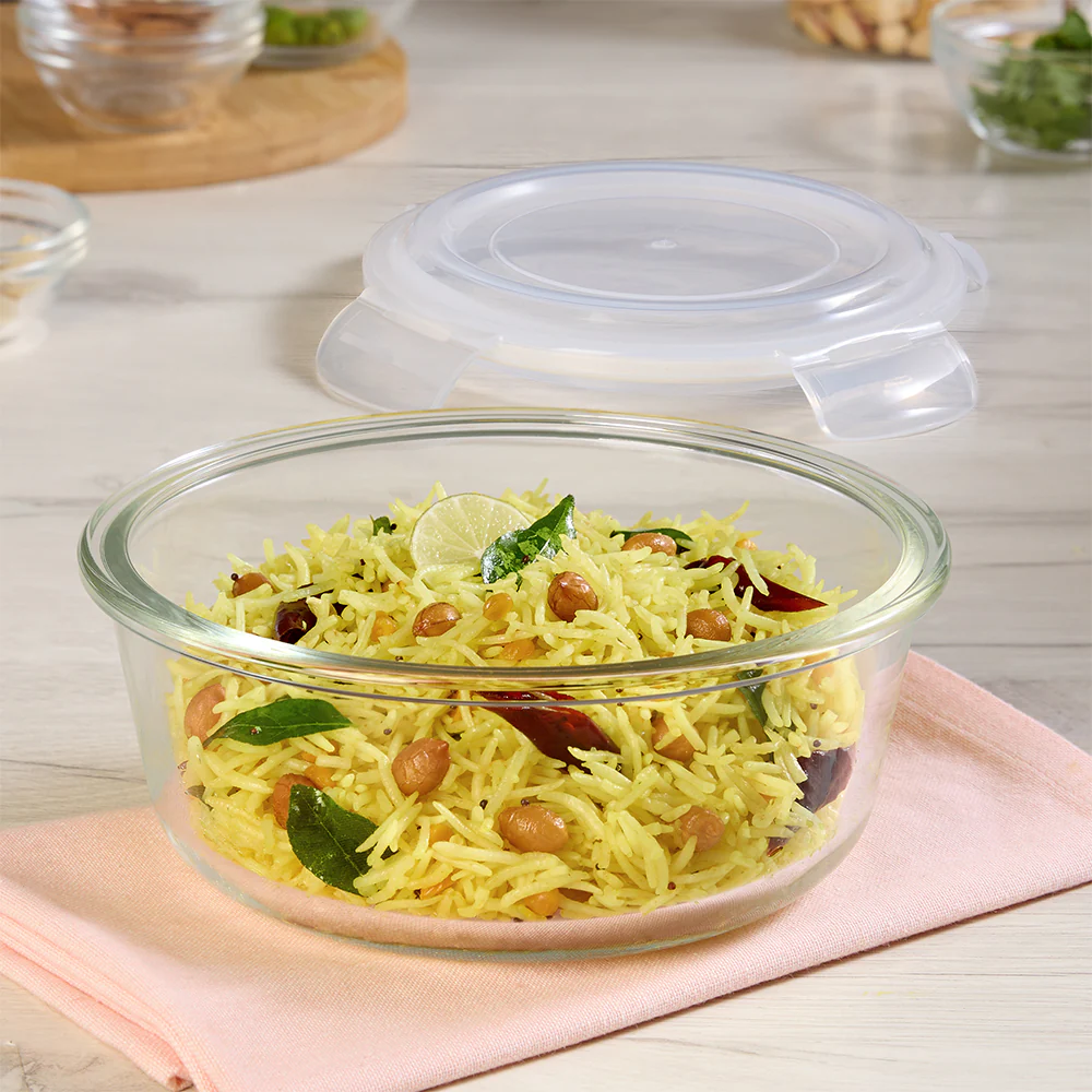 Borosil Tuff-Glass Klip n Store, Round Container