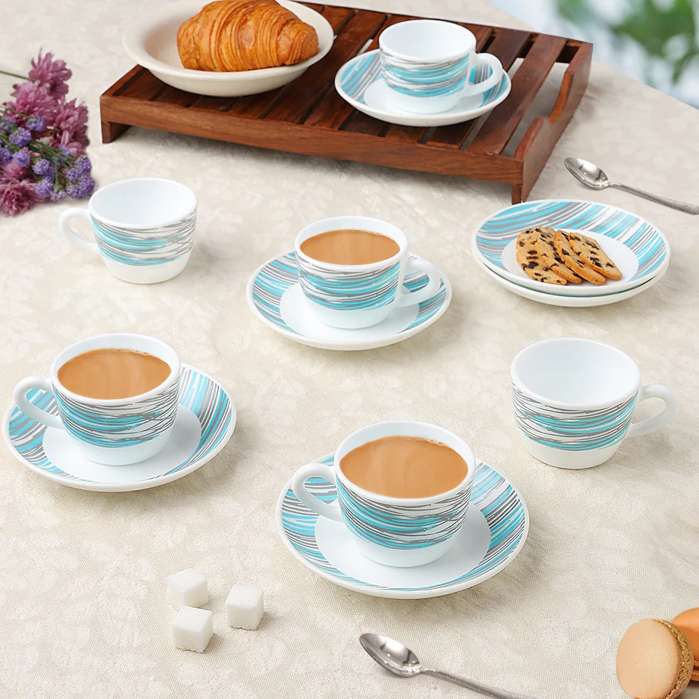 Larah by Borosil Joy Cup n Saucers Set, 140ml x 12