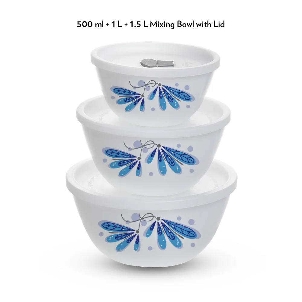 Larah by Borosil Twilight 4 pc Mixing Bowl, 500 ml + 1 L + 1.5 L