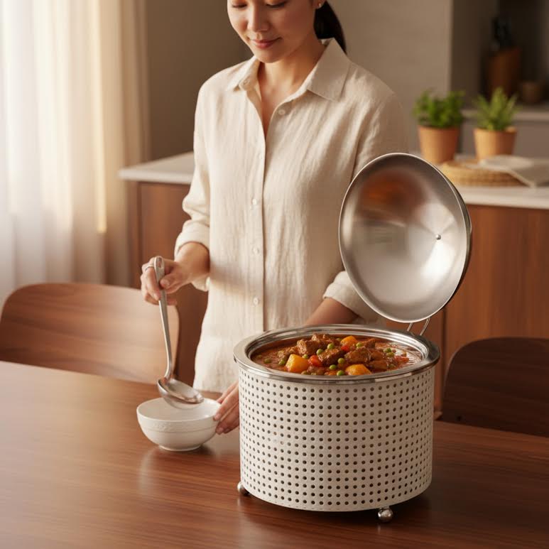 3.5Lt Chafing Dish with Mesh Design White & Stainless Steel