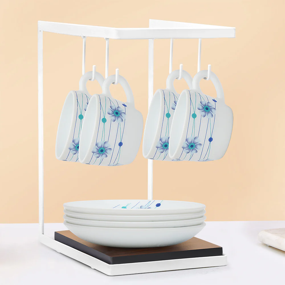 Larah by Borosil Bluebell Cup n Saucer Set, 140ml x 8