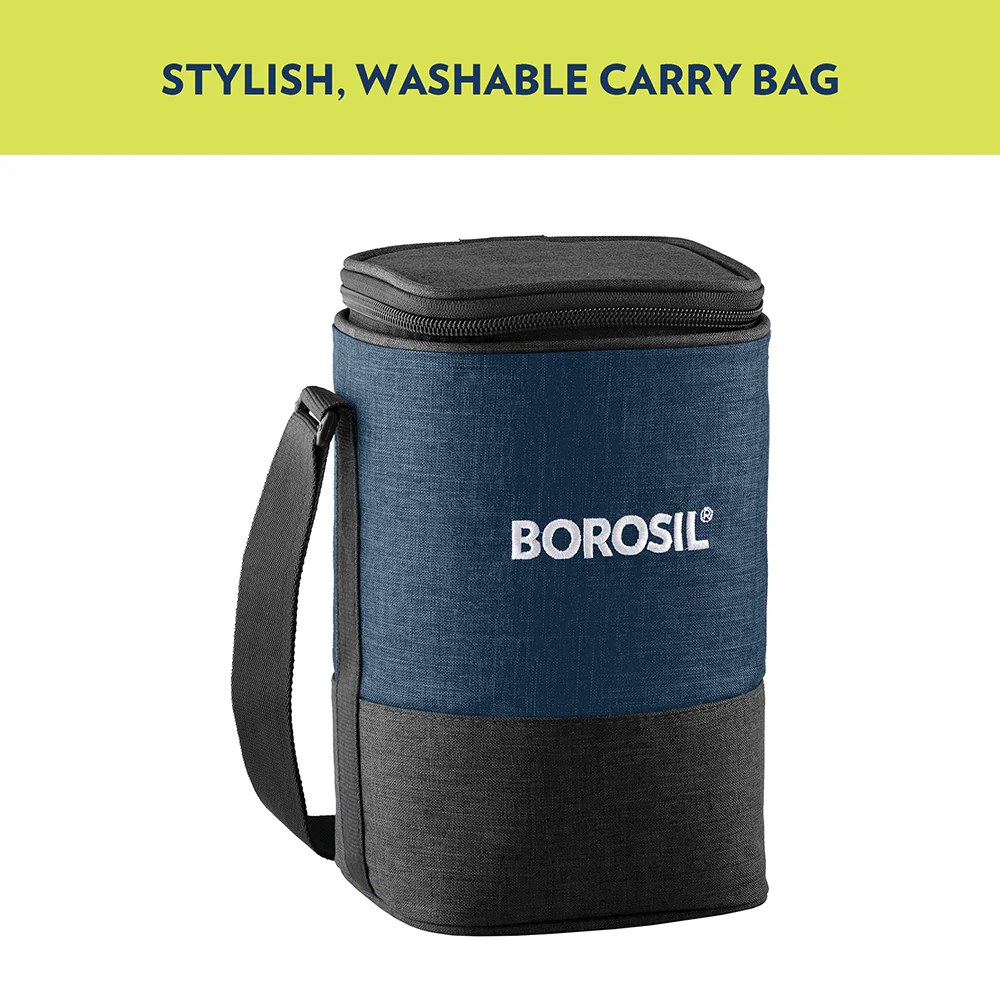 Elite Blue Grey Glass Lunch Box, Square x 3 (Tall), Set of 3, 320ml