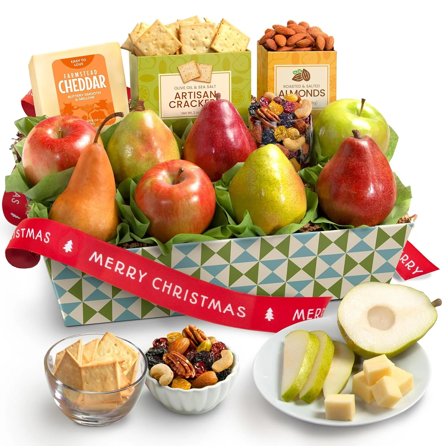 Happy Holidays Fresh Fruit Basket with Cheese and Nuts