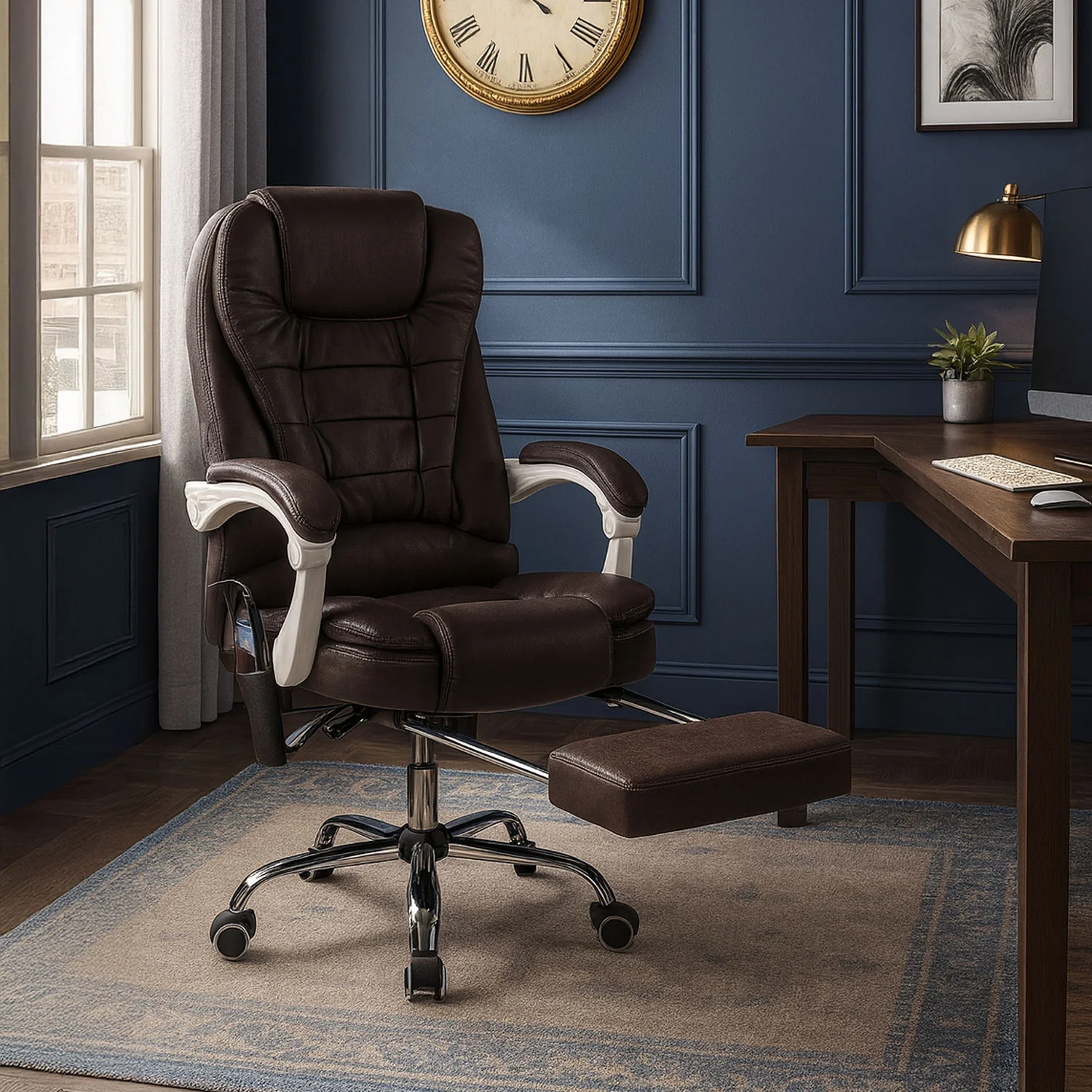 Neo Office Chair Brown Faux Leather with Massage Function & Footrest