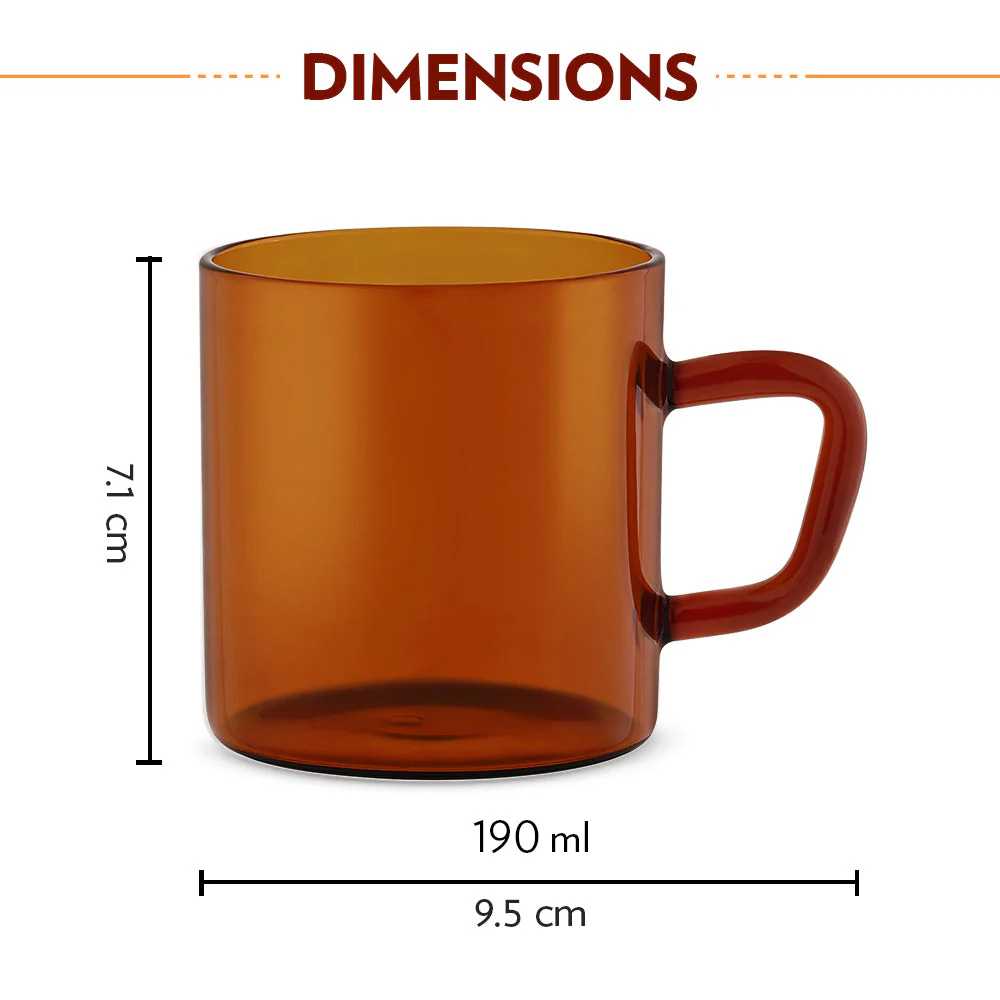 Borosil Vision Amber Mug, Set of 6, 190ml