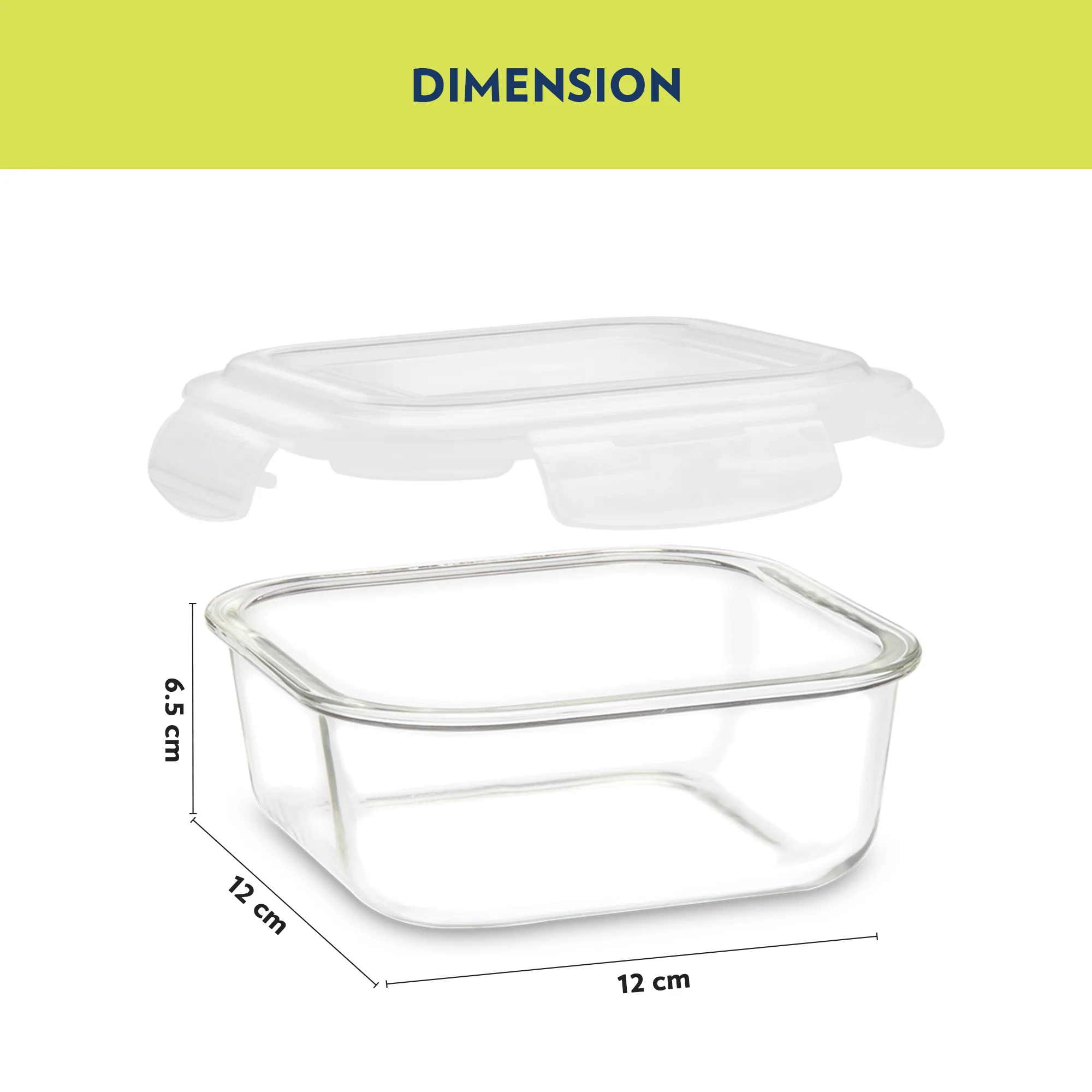 Elite Blue Grey Glass Lunch Box, Square x 3 (Tall), Set of 3, 320ml