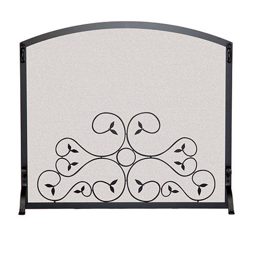 Applique Scroll  Fireplace Screen, Matte Black