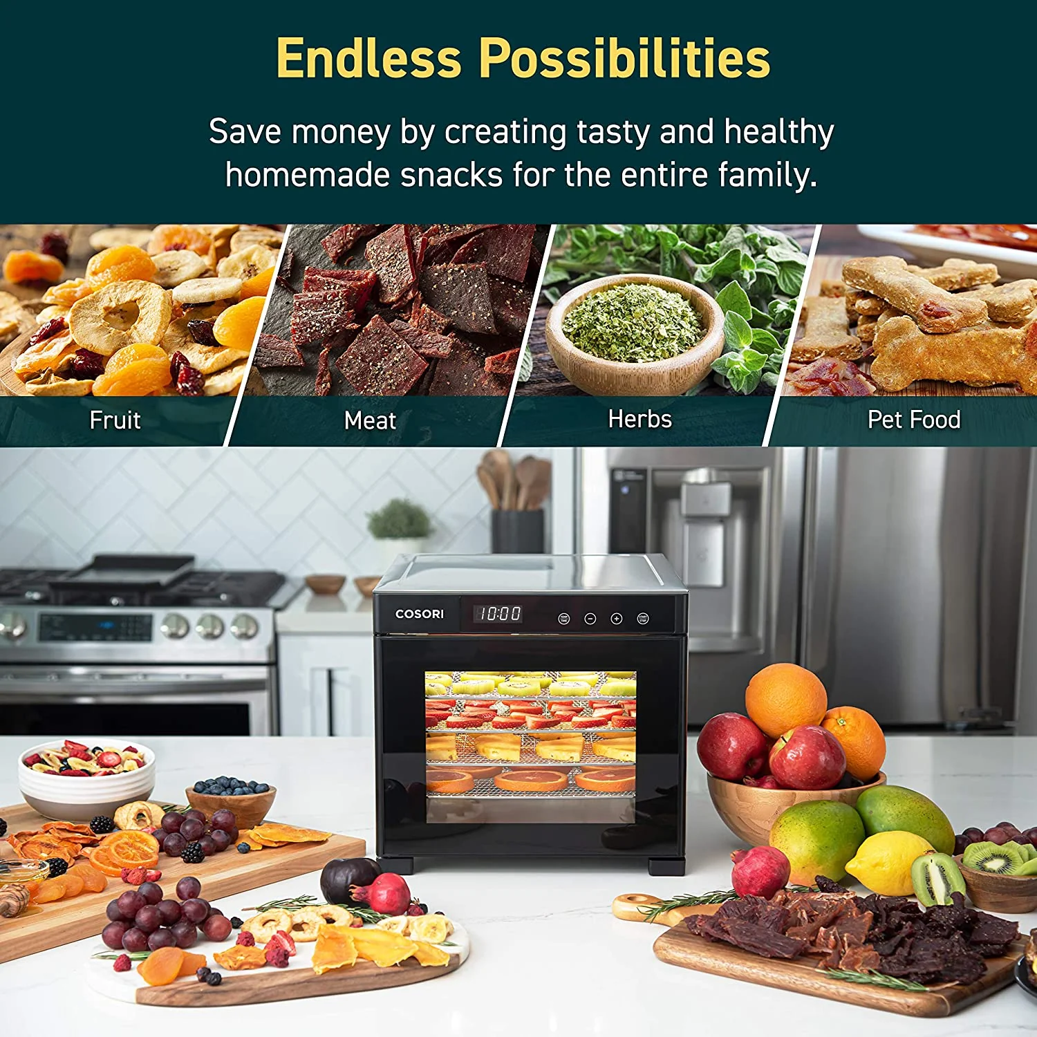 Food Dehydrator, 6 Stainless Steel Trays with Digital Timer and Temperature Control for Beef,Jerky,Fruit,Dog Treats,Herbs, FDA Compliant