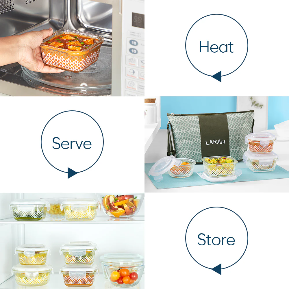 Larah Gracia Daisy Glass Lunchbox, Set of 4