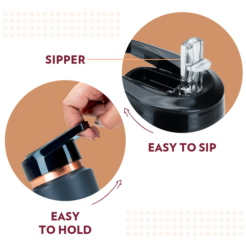 Borosil Sipper Copper Bottle, Grey, 750ml