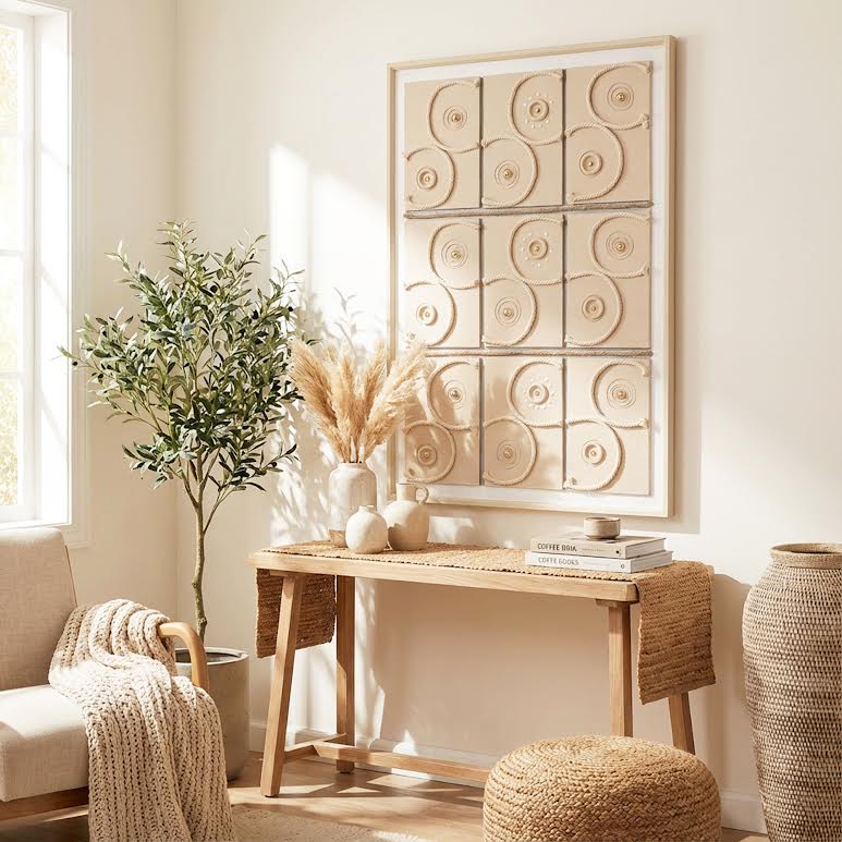 80 x 120cm Spiral Design Frame Cream