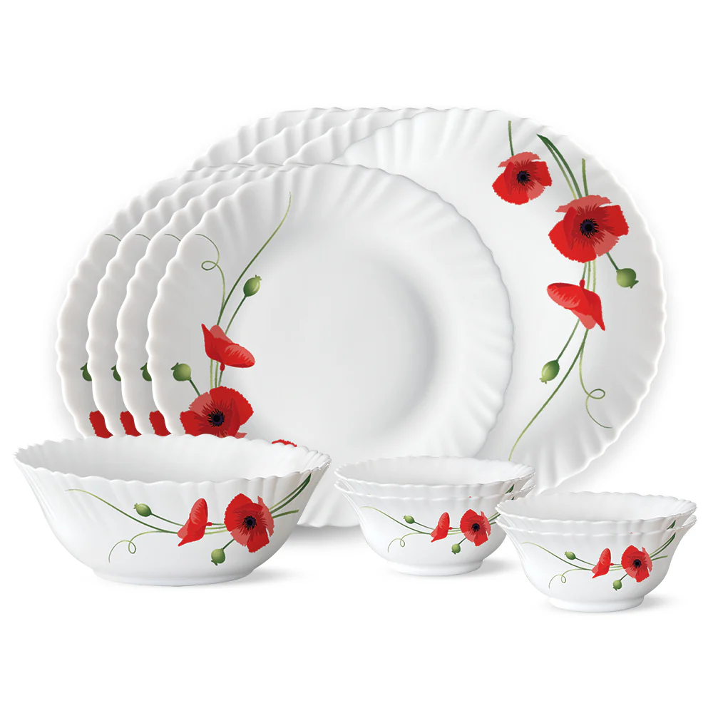 Larah by Borosil Red Carnation Dinner Set, 13 pc