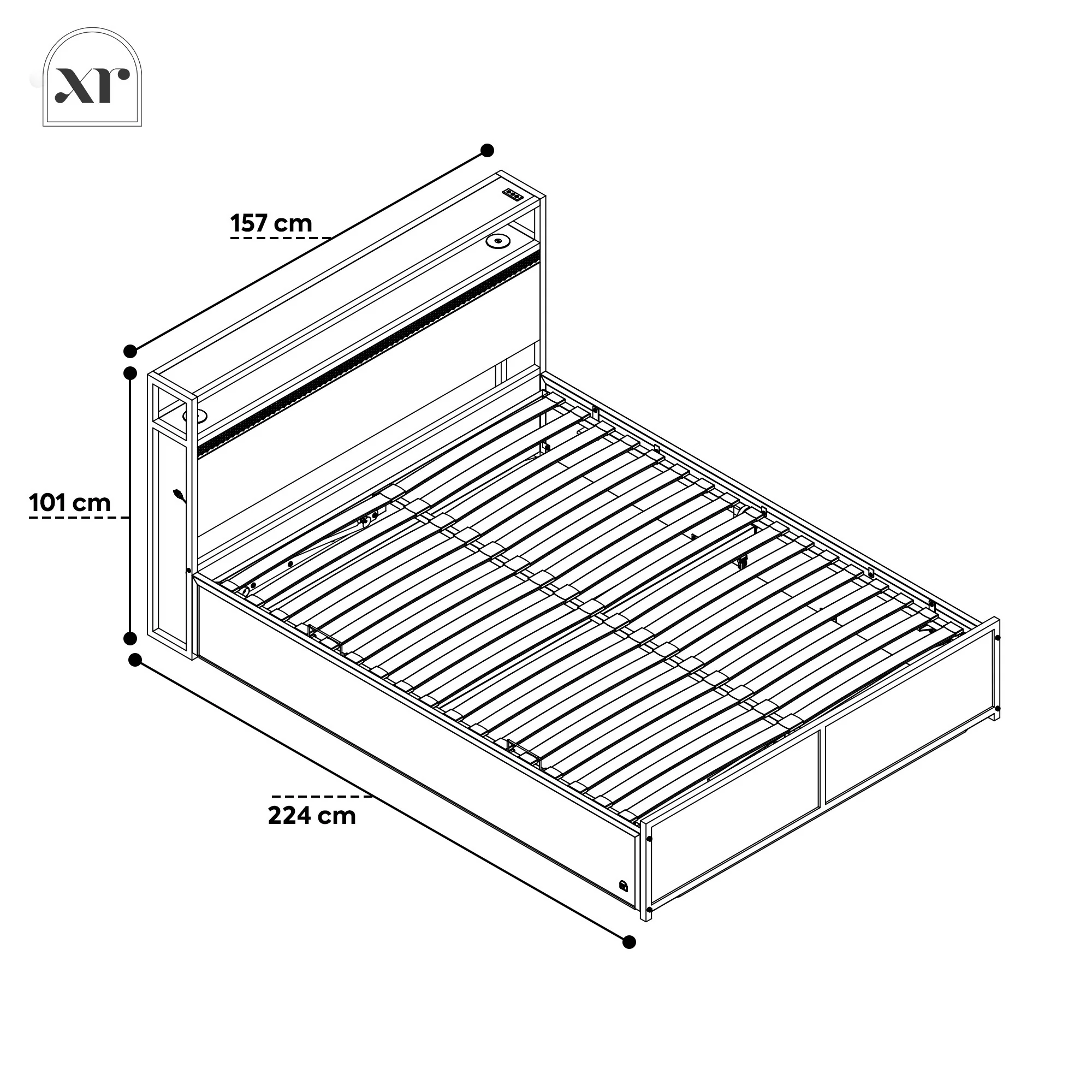 Denver King Ottoman Bed With App Controlled LED Lighting - Oak/Black