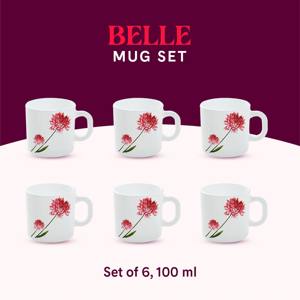 Larah by Borosil Belle Mug Set, 100ml x 6