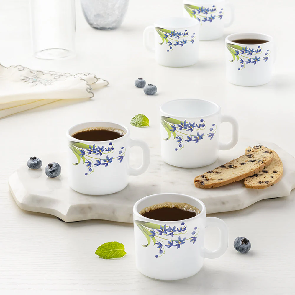 Larah by Borosil Lavender Mug Set, 180ml x 6