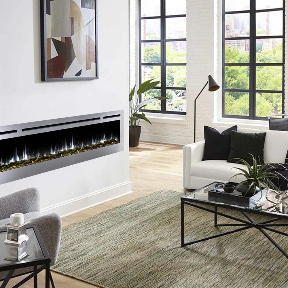 The Sideline Deluxe Stainless Steel 72 Inch Recessed Smart Electric Fireplace 86279