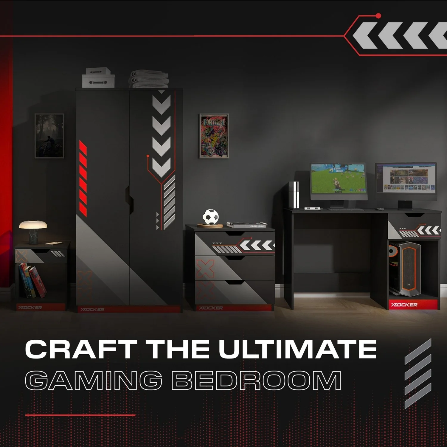 Octane 110cm Gaming Desk with Drawer - Red