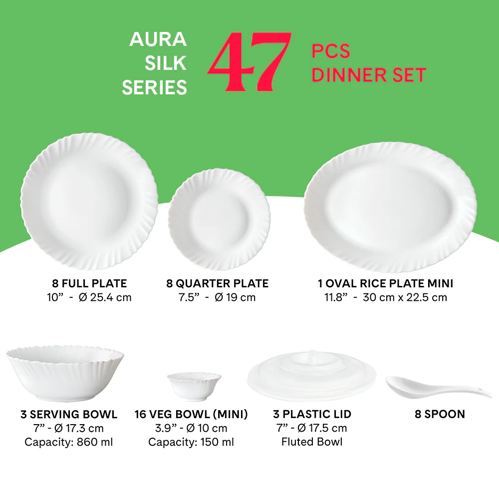 Larah by Borosil Aura 47 pc Dinner Set