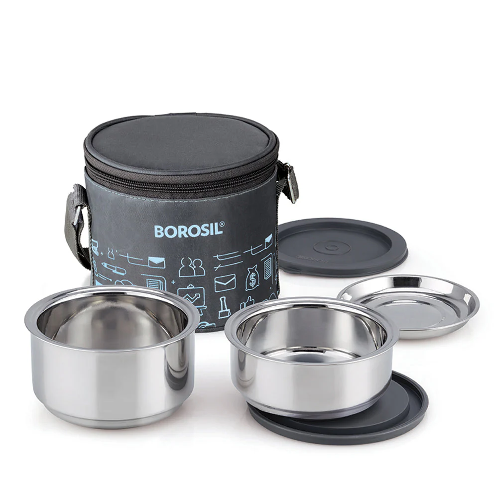 Borosil Carryfresh Lunchbox, Set of 2, Large, 180ml + 280ml