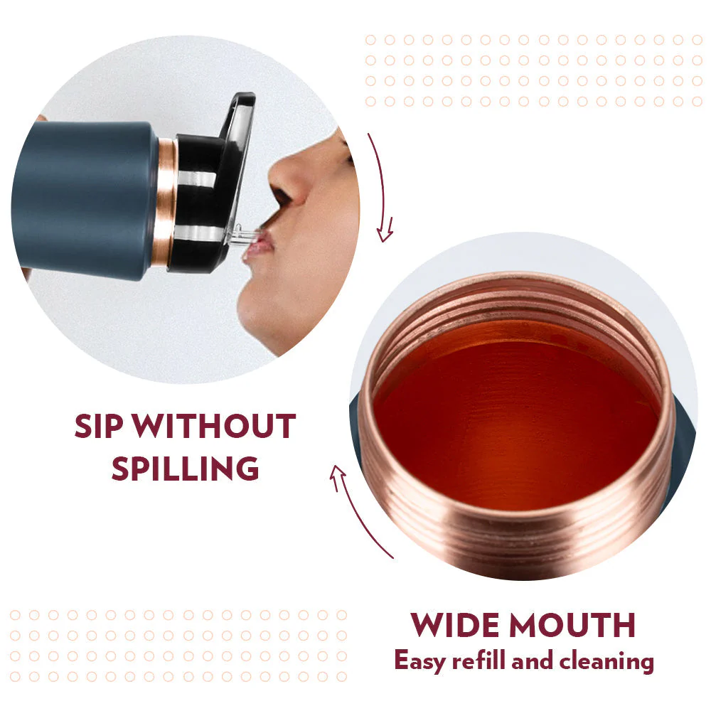 Borosil Sipper Copper Bottle, Grey, 750ml