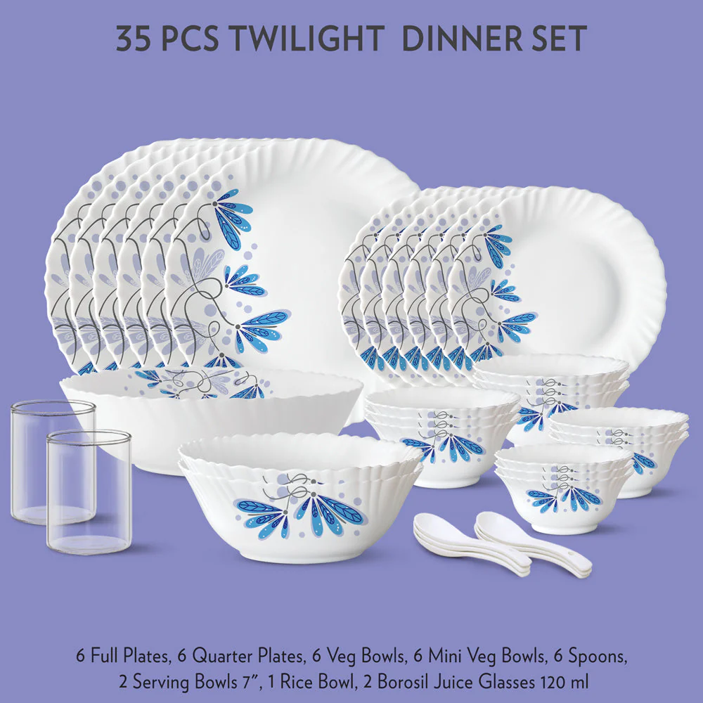 Larah by Borosil Twilight Dinner Set, 33 pc